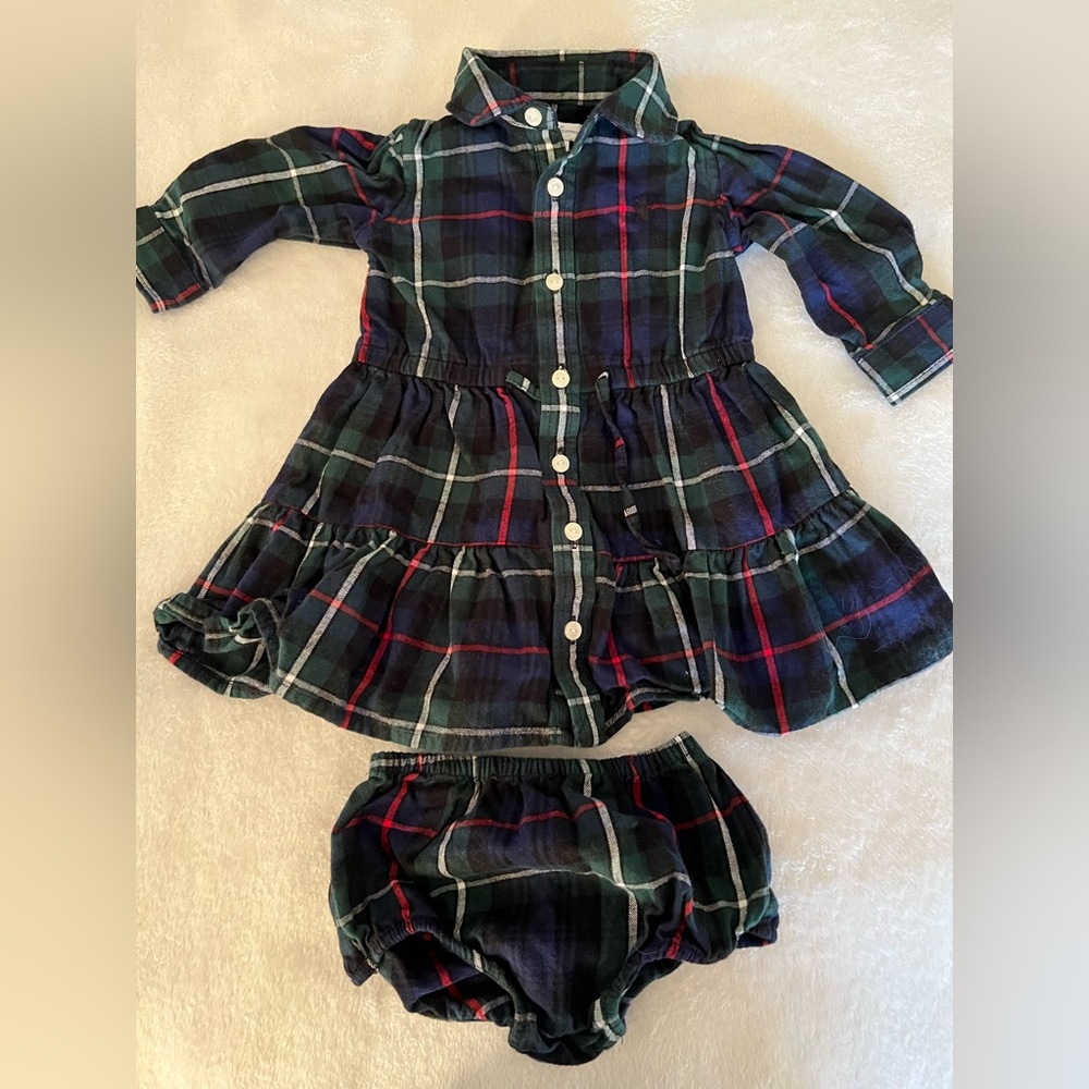 Ralph Lauren traditional plaid print holiday dress sz 9 months.